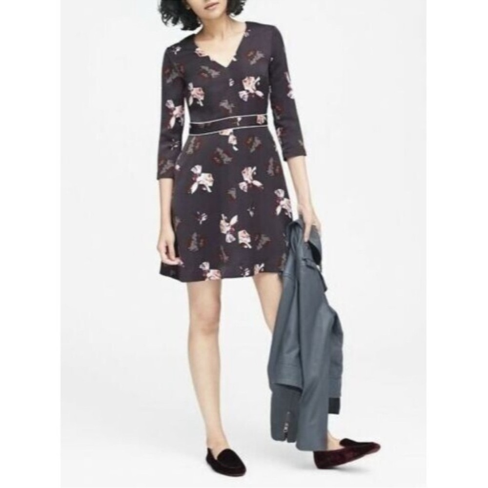 BANANA REPUBLIC Satiny Floral A-line 3/4 sleeve Mini Dress 2